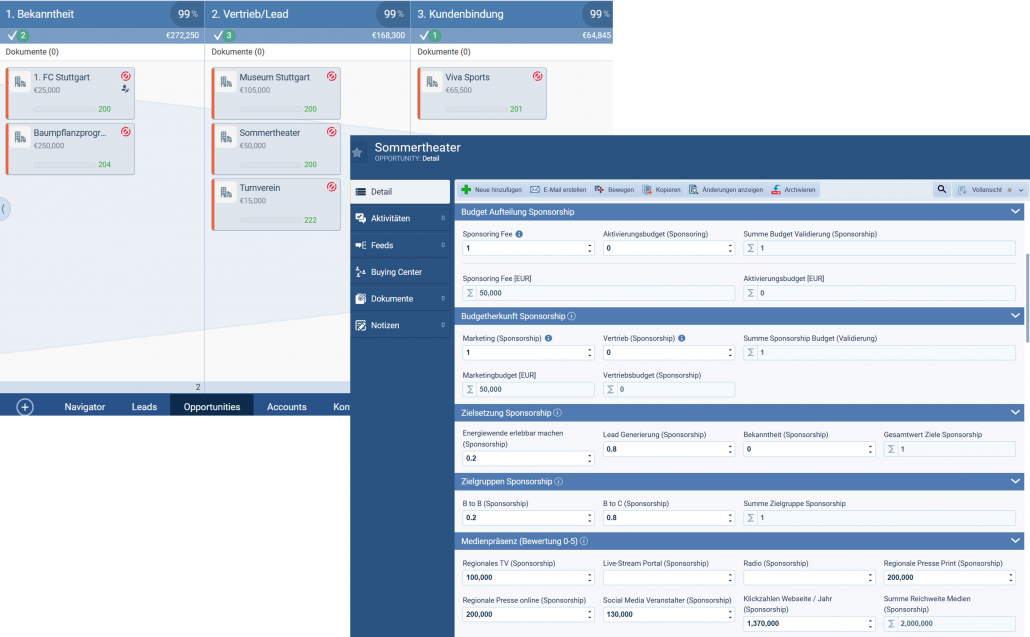 Sponsoring Kriterienkatalog Eingabe Maske